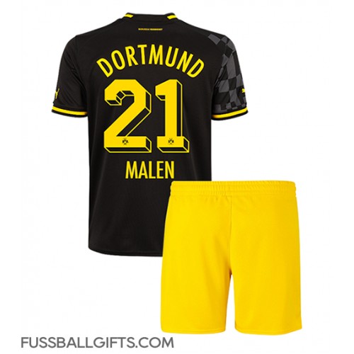 Borussia Dortmund Donyell Malen #21 Fußballbekleidung Auswärtstrikot Kinder 2022-23 Kurzarm (+ kurze hosen)